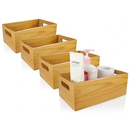 A Selected Pine Wood Organizer Open Box 4 Packs 6x10 Wooden Storage Container with Handle for Bathroom and Kitchen