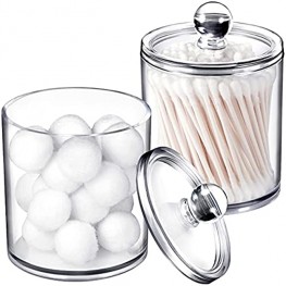 2 Pack of 15 Oz. Qtip Dispenser Apothecary Jars Bathroom with Labels Qtip Holder Storage Canister Clear Plastic Acrylic Jar for Cotton Ball,Cotton Swab,Q-tips,Cotton Rounds 2 Pack of 15 Oz.，Small