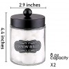 Elwiya Bathroom Apothecary Jars Set Farmhouse Decor Glass Dispenser Holder for Qtip- Rustic Vanity Organizer with Stainless Steel Lids for Cotton Swabs Rounds Bath Salts Ball Black 2 Pack