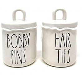 Rae Dunn HAIR TIES BOBBY PINS Holders Set White Ceramic