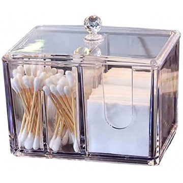 SPINSM Qtip Holder 4 Partitions Square Cotton Ball Holder Clear Acrylic Modern Bathroom Organizer With Lid Jars Storage Canister Jar Bathroom Accessories for Cotton Swabs Makeup Pads Cosmetics