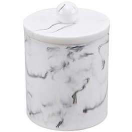 Zexzen Qtip Holder Cotton Swab Canister with Mable Look,Resin Bathroom Canister Vanity Storage Jars Organizer for Cotton Ball,Cotton Swab,Bath Salts-White