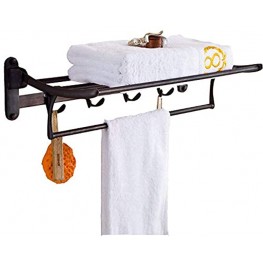 ELLO&ALLO Oil Rubbed Bronze Towel Racks for Bathroom Shelf with Foldable Towel Bar Holder and Hooks Wall Mounted Multifunctional Rack