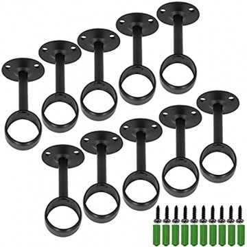 AYSUM 10 Pack 1 Inch Curtain Rod Ceiling-Mount Bracket Curtain Rod Brackets Shower Curtain Closet Rod Holders for 1 Inch Rod Wardrobe Pole Flange Socket with Matching Screws Black