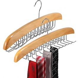 2 Pieces Wooden Tie Belt Rack Adjustable 24 Belt Hooks Belt Hanger Storage Hanging Organizer Accessories for Men Women Natural Wood Color