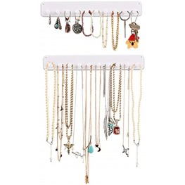 Boxy Concepts Necklace Organizer 2 Pack Easy-Install 10.5"x1.5" Hanging Necklace Holder Wall Mount with 10 Necklace Hooks Beautiful Necklace Hanger also for Bracelets Earrings and Keys White