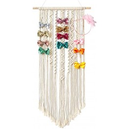 Mkono Macrame Hair Bow Holder Hanging Hair Clips Hanger Headband Storage Organizer Boho Wall Decor Bow Organizer for Baby Girls Room Ivory Clips and Other Props Not Included