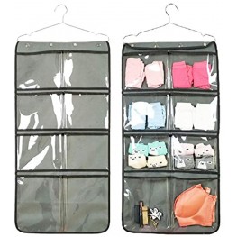 NIMES Durable Hanging Closet Underwear Sock Bra Stocking Organizer Dual-Sided Accessories Storage with 16 Large Clear Pockets Grey