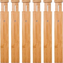 6 Pack Bamboo Drawer Dividers Spring Loaded Adjustable Drawer Separators 2.1 High 17.52-21.65 Perfect Expandable Wooden Drawer Dividers for Kitchen Bathroom Bedroom Dresser & Office