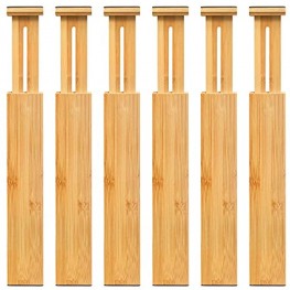 Adjustable Bamboo Drawer Dividers Expandable Drawer Organizer 12.4-17.2 IN for Kitchen Bedroom Bathroom,Dresser and Office 6-Pack