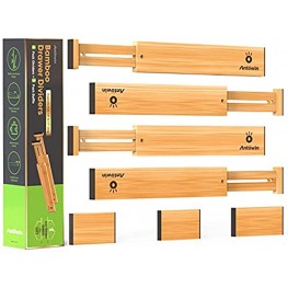 ANTOWIN Bamboo Drawer Dividers Organizers Drawer Separators Splitter,13-17 inches Long Adjustable Spring-loaded Organizer for Large Utensil Clothes Tools Drawers 4 Pack Dividers + 3 Pack Baffle 13-17 inches