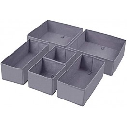 Dresser Drawer Organizer Foldable Cloth Storage Box Closet Cube Basket Bins Containers Divider with Drawers for Underwear Bras Socks Ties Scarves Set of 6 Grey