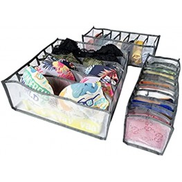 JSKJ Underwear Drawer Organizer Divider ,Foldable Drawer Organizers ,Drawer Storage Box,underwear organizer,Simple Houseware Easy to clean 3 Set Compartments Nylon Divider Box Socks Gray