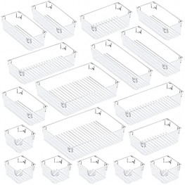 Puroma 18-pcs Desk Drawer Organizer Trays 4 Different Sizes Large Capacity Plastic Bins Kitchen Drawer Organizers Bathroom Drawer Dividers for Makeup Kitchen Utensils Jewelries and Gadgets