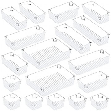 Puroma 18-pcs Desk Drawer Organizer Trays 4 Different Sizes Large Capacity Plastic Bins Kitchen Drawer Organizers Bathroom Drawer Dividers for Makeup Kitchen Utensils Jewelries and Gadgets
