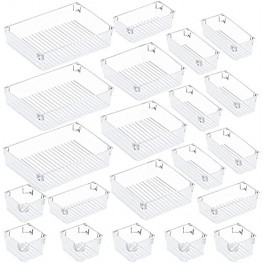 Puroma 21-pcs Desk Drawer Organizer Trays 4 Different Sizes Large Capacity Plastic Bins Kitchen Drawer Organizers Bathroom Drawer Dividers for Makeup Kitchen Utensils Jewelries and Gadgets Clear