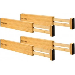 Secura Bamboo Drawer Dividers Organizer 4-Pack Adjustable Drawer Separators Expandable from 12.0-17.1 inches for Kitchen Office Bathroom Closet Dresser