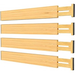 Vaisoz Bamboo Drawer Dividers,4 Pack Kitchen Drawer Organizer,Spring Loaded Adjustable Drawer Dividers,Expandable Bamboo Drawer Organizer Drawer Separators for Kitchen,Bedroom,Office