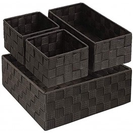 Woven Storage Box Cube Basket Drawer Organizer Divider Basket Box Storage Tote Bins for Bathroom Kitchen Cabinet Closet Shelf Dresser Store Snacks Cereal Oil and Vinegar Baking Supplies Set of 4 Brown）