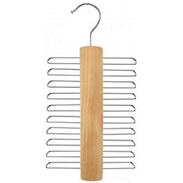 QUEENWAY Wood Tie Rack Holder,Tie and Belt Hanger,Closet Organizer and Storage Rack with Non-Slip Clips Finish 20 Hooks,360 Degree Swivel Space Saving Organizer for Men