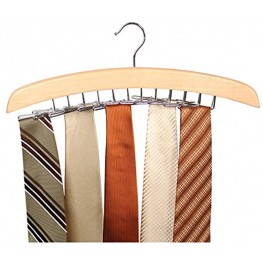 Richards Homewares Wooden Tie Rack Hanging Organizer for Mens Closet Accessories Space Saving Necktie Holder for Storage and Display Holds 24 Ties Natural Finish with Chrome Accents