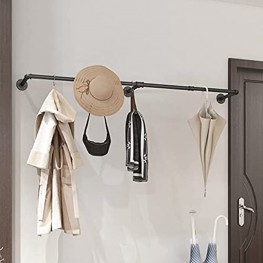 Black Wall Mounted Clothes Rack Metal Clothing Rack ,Industrial Pipe Garment Rack Bar Hanging Clothes Rod for Laundry Room,Small Space,1 Base.