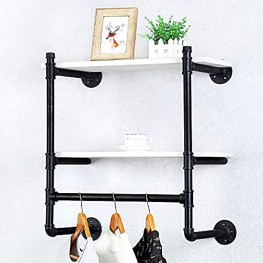 Industrial Pipe Clothing Rack Wall Mounted with Wood Shelf,Rustic Retail Garment Rack Display Rack Cloths Rack,Pipe Shelving Floating Shelves
