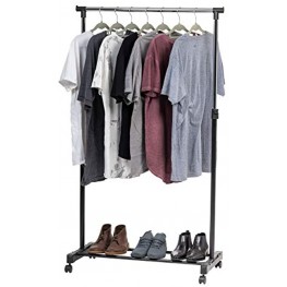 IRIS USA Height Adjustable Garment Clothing Rack Hanger Single-Rod with Wheels