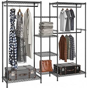 LEHOM Wire Garment Rack Heavy Duty Clothes Rack Compact Large Size Armoire Storage Rack Freestanding Metal Clothing Rack Closet Wardrobe with 3 Hanger Rod amd 4 Large Shelves 3 Small Shelves Black