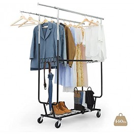 LIFEFAIR Clothing Garment Rack Double Rail Heavy Duty Rolling Clothes Rack with Wheels and Bottom Shelves Capacity 440 lbs Hanging Clothes Organizer Stand Rack
