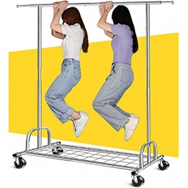 Raybee Heavy Duty Clothes Rack on Wheels Rolling Hanging Clothes Clothing Rack with Shelves Commercial Garment Rack with 330LBS Capacity Chrome