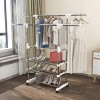 Untyo Double Rod Clothes Rack Extendable Clothing Rack with 3 Tiers Shelves Garment Rack on Wheels for Hanging Clothes White