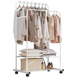 ZZBIQS 2-Tiers Rolling Garment Rack with Shelves Clothing Rack on Wheels Heavy Duty Coat Rack Double Hanging Rails & Lockable Wheels 31"L x 20"W x 53"H Max Load 170LBS White