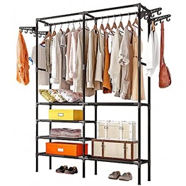 ZZBIQS 5 Tiers Metal Garment Rack Heavy Duty Clothing Rack Wardrobe Closet with Shelves and 4 Side Hook Compact Armoire Storage Rack 33.8L x 17.3W x 68.5H Max Load 115.23LBS Black