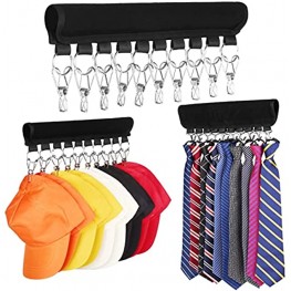 3 Pcs Hat Organizer Holder for Hanger Hat Storage for Closet Hat Rack with 20 Holder Clips and Hat Hooks Hanging Hold Baseball Caps Ties and Other Accessories Suitable for Standard Size Hangers
