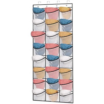 JInSEY Hat Rack for Wall Organizer,Over The Door Hat Organizer,24 Clear Elastic Mesh Hat Holder Storage Pockets for Baseball Caps SnacksToys