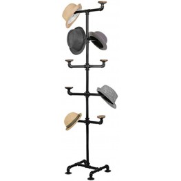 MyGift 10-Hook Industrial Black Metal Pipe & Wood Hat Tree Stand