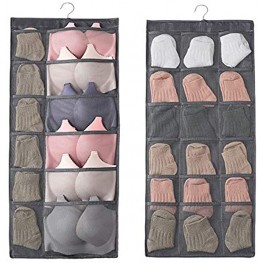 30 Mesh Pockets Hanging Storage Organiser with Metal Hanger Dual-Sided Hanging Closet Organizer for Underwear Stocking,Bra and Sock Grey