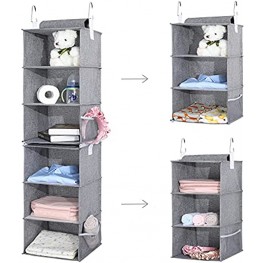 HOKEMP 6-Shelf Hanging Closet Organizer Two 3-Shelf Separable Closet Hanging Shelves with Sturdy Zippers for Clothes Sweaters Shoes T-Shirts Gray