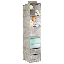 mDesign Fabric Over Closet Rod Hanging Storage Organizer with 7 Open Cube Shelves and 3 Removable Drawers for Bedroom Nursery Closet Holds Clothes Diapers Spira Collection -Taupe Natural
