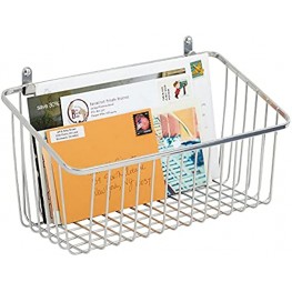 mDesign Metal Farmhouse Wall Decor Angled Storage Organizer Basket Bin for Hanging in Entryway Mudroom Bedroom Bathroom Laundry Room Wall Mount Hooks Included Chrome