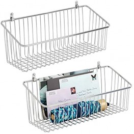 mDesign Metal Wall Mount Decor Storage Organizer Basket Bin for Hanging in Entryway Mudroom Bedroom Bathroom Laundry Room Wall Mount Hooks Included Small 2 Pack Chrome