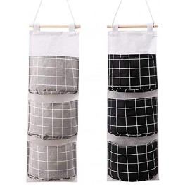 Over The Door Closet Organizer 2 Packs Wall Hanging Storage Bags with 3 Pockets for Bedroom & Bathroom Gray and Black