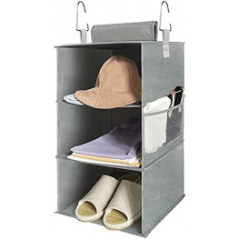 Vaisoz Hanging Closet Organizer Shelves 3-Shelf Grey Non-Woven Fabric with Magic Tape and Metal Hooks Foldable and Space-Saving Hanging Closet Organizers and Storage 12”W x 12”D x 22.5”H1 Pack