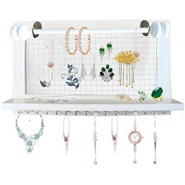 ZOVOTA Wall Jewelry Organizer Hanging Earring Display Jewelry Holder with Removable Bracelet Rod & 16 Hooks White