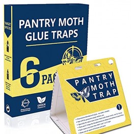 WGCC Pantry Moth Traps 6-Pack Safe Non-Toxic Eco-Friendly Moth Glue Traps with Pheromones Sticky Adhesive Tool for Kitchen Pantry Cupboard Cabinet Pesticides & Insecticides Free