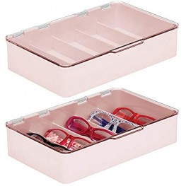 mDesign Plastic Hard Shell Stackable Eyeglass Case Storage Organizer Lid for Unisex Sunglasses Reading Glasses Fashion Eye Wear Protective Glasses Ligne Collection 2 Pack Lt. Pink Blush Clear