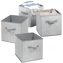 mDesign Small Soft Fabric Closet Organizer Cube Bin Box Front Handle Storage for Closet Bedroom Furniture Shelving Units Textured Print 10.5 High 4 Pack Gray