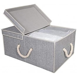StorageWorks 65L Closet Storage Organizer with Strong Cotton Rope Handle Storage Bin with Double-Open Lid Gray Cotton Fabric Storage Box Jumbo