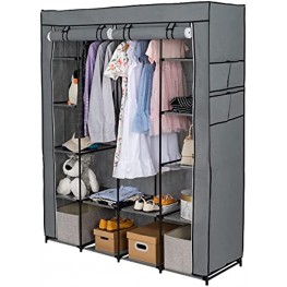 BNSPLY 66" Non-Woven Fabric Wardrobe Portable Closet Wardrobe Storage Closet Clothes 56 x 18.5 x 66 Inch Grey